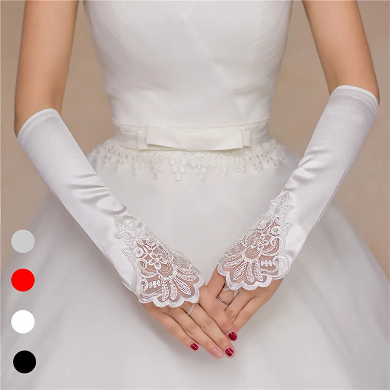 Fashion Lace Sequins Satin Black White Bride Wedding Accessories Glove Elegant Fingerless Pearl Gloves Summer Sunscreen Mittens
Fashion Lace Sequins Satin Black White Bride Wedding Accessories Glove Elegant Fingerless Pearl Gloves Summer Sunscreen Mittens