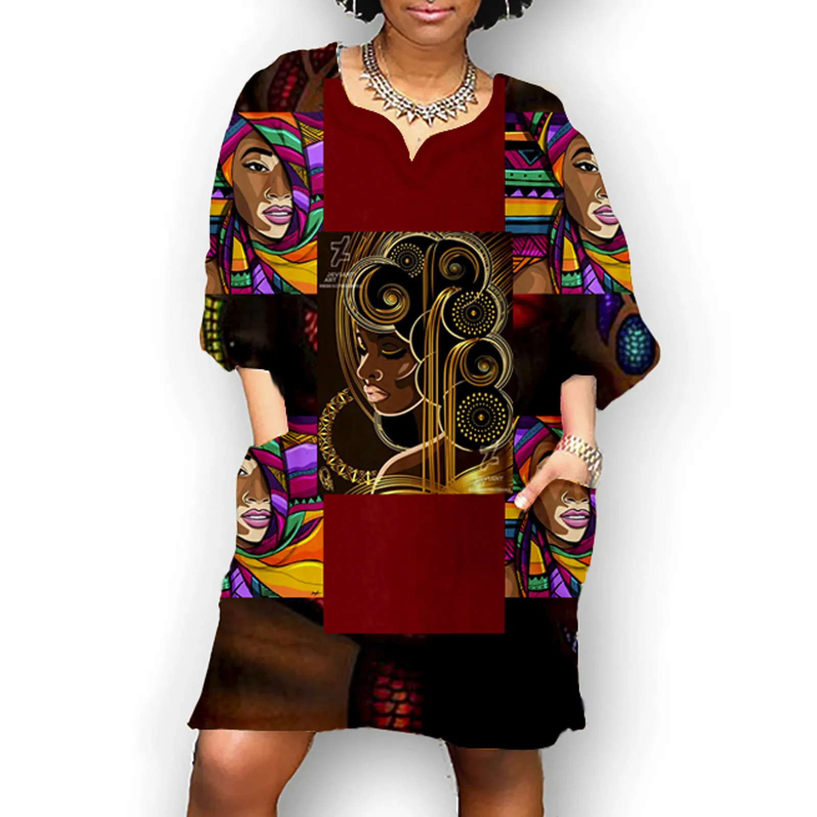 vestido de mujer Women Fashion African Vintage Print Middle Sleeve V Neck Casual Mini Dress femme robe 2021
vestido de mujer Women Fashion African Vintage Print Middle Sleeve V Neck Casual Mini Dress femme robe 2021