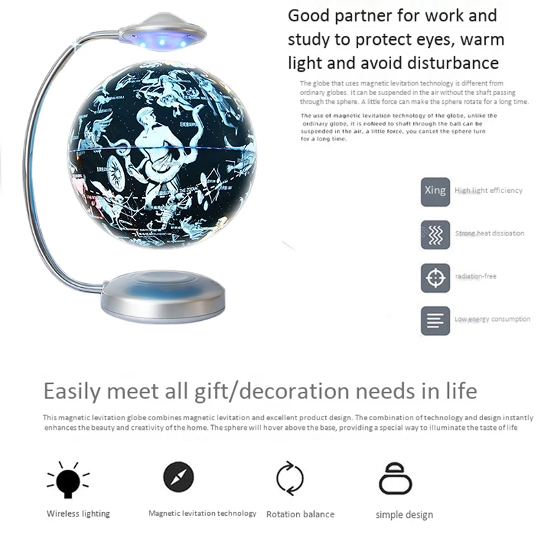 8 Inch Levitation Globe, netic Floating World Map Globe, LED Lights and 88 Constellations, for Office EU Plug
8 Inch Levitation Globe, netic Floating World Map Globe, LED Lights and 88 Constellations, for Office EU Plug