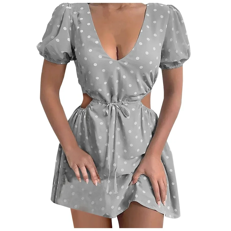 Summer New Sexy Dress Sexy Polka Dot Printed V-neck Hollow Waist Short Sleeve Mini Dress Elegant Chiffon Hollow Waist Dress Robe
Summer New Sexy Dress Sexy Polka Dot Printed V-neck Hollow Waist Short Sleeve Mini Dress Elegant Chiffon Hollow Waist Dress Robe