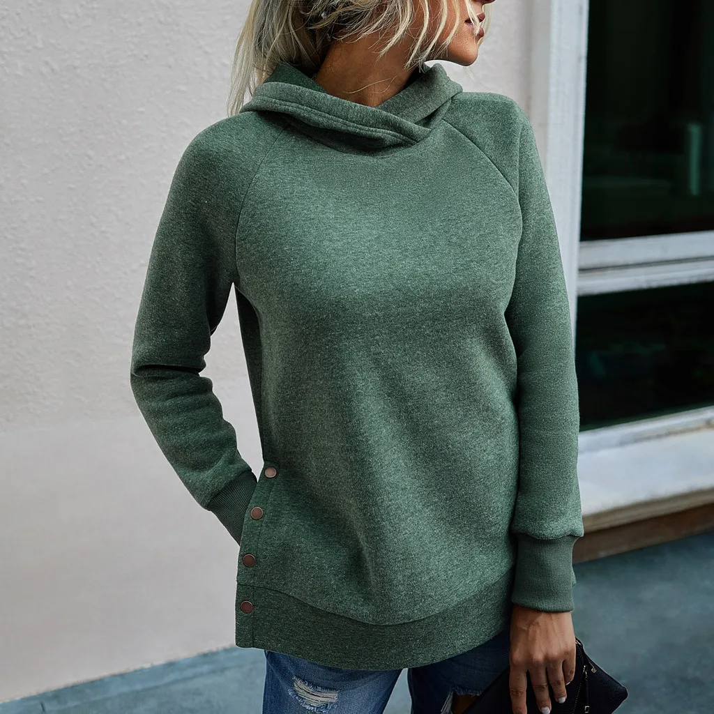 Casual Loose Hooded Sweatshirt Fashion Women's 2020 Long Sleeve Button Slit Black Gray Green Womens Autumn Pullovers And Hoodies
Casual Loose Hooded Sweatshirt Fashion Women's 2020 Long Sleeve Button Slit Black Gray Green Womens Autumn Pullovers And Hoodies