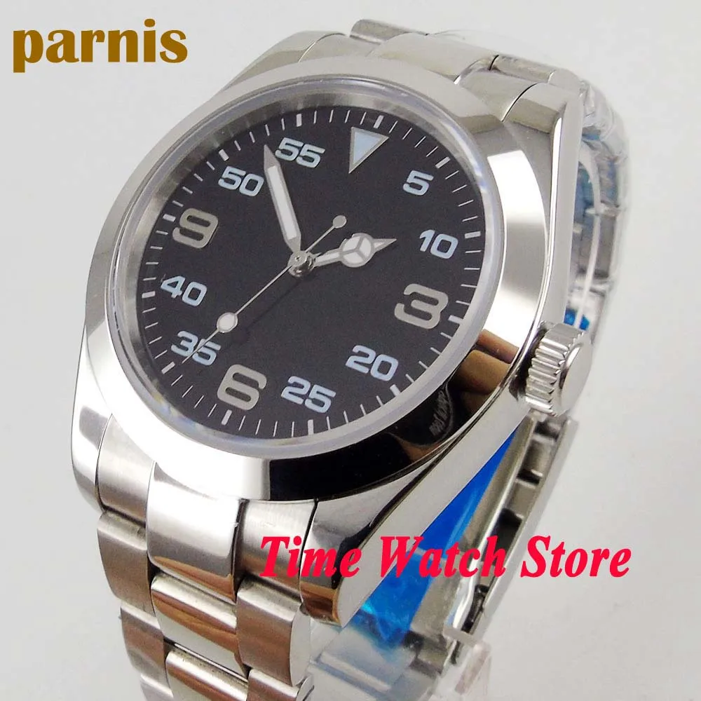 

Parnis 40mm Miyota 8215 automatic men's watch sapphire glass black sterile dial luminous waterproof polished bezel SS bracelet
