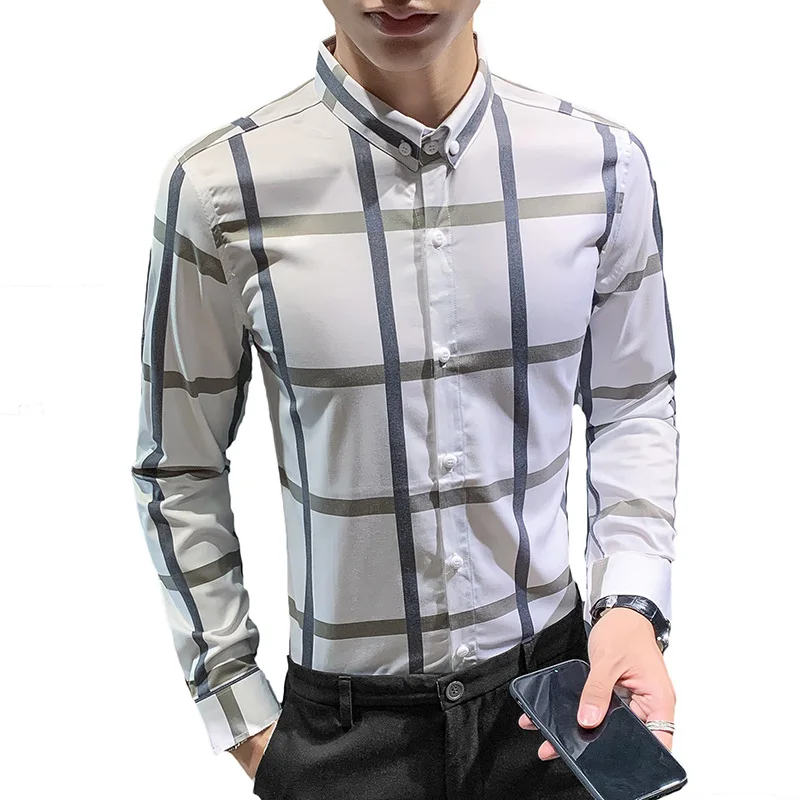 Boutique men's Plaid stripe shirt with long sleeve and slim fit 
Boutique men's Plaid stripe shirt with long sleeve and slim fit