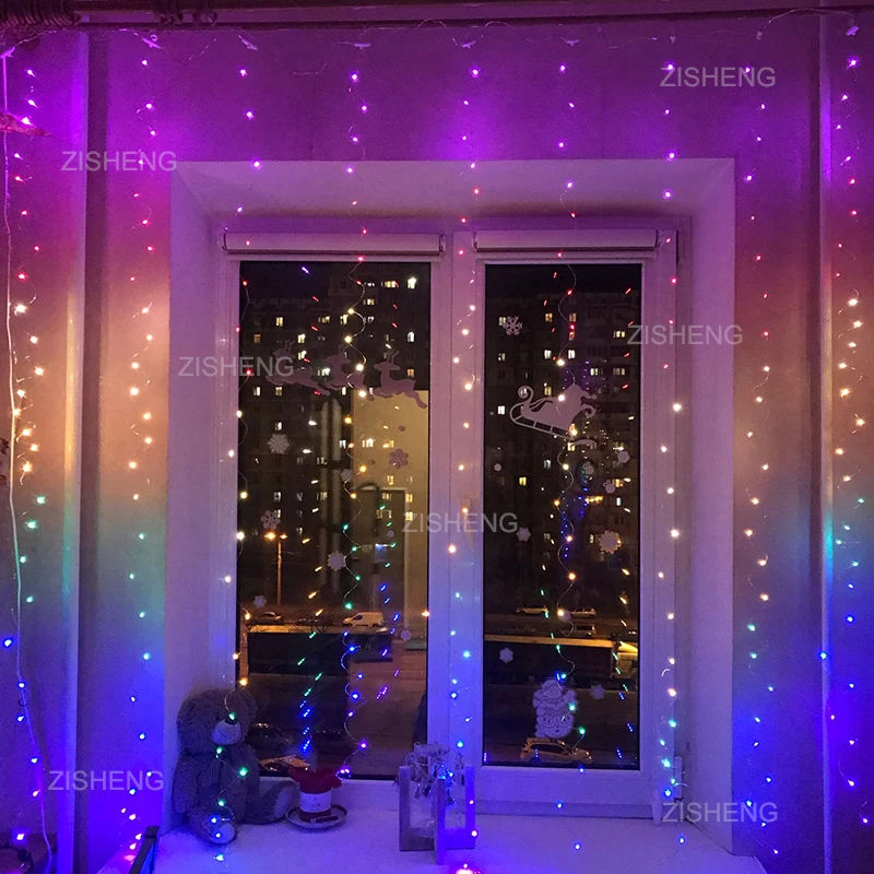 

3X2.8M Rainbow Colorful LEDs Curtain String Light LED Christmas Garland Party Patio Window Decor Fairy Lights Xmas Wedding Light