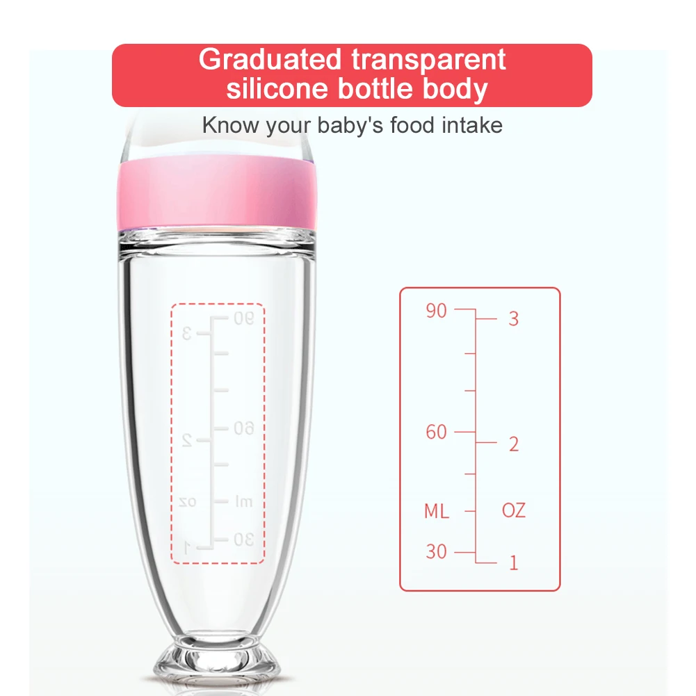 90ml Easy Clean Leakproof Silicone Baby Feeding Bottle Safe Squeeze Suction Cup Toddler With Spoon Hands Free Scale Rice Paste
90ml Easy Clean Leakproof Silicone Baby Feeding Bottle Safe Squeeze Suction Cup Toddler With Spoon Hands Free Scale Rice Paste