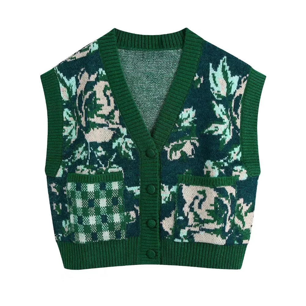 Women Fashion With Pockets Jacquard Knit Vest Sweater Vintage Sleeveless Button-up Female Waistcoat Chic Tops
Women Fashion With Pockets Jacquard Knit Vest Sweater Vintage Sleeveless Button-up Female Waistcoat Chic Tops