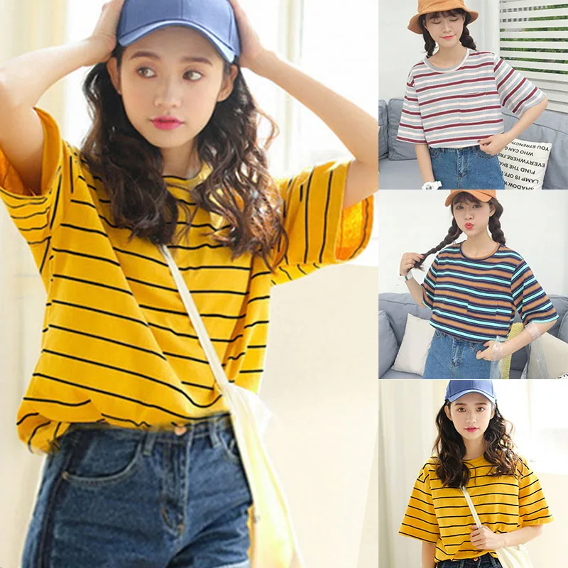 Women's Striped Harajuku Bf Retro Tops Summer Loose Casual Round Neck Short Sleeve T-Shirt -OPK
Women's Striped Harajuku Bf Retro Tops Summer Loose Casual Round Neck Short Sleeve T-Shirt -OPK