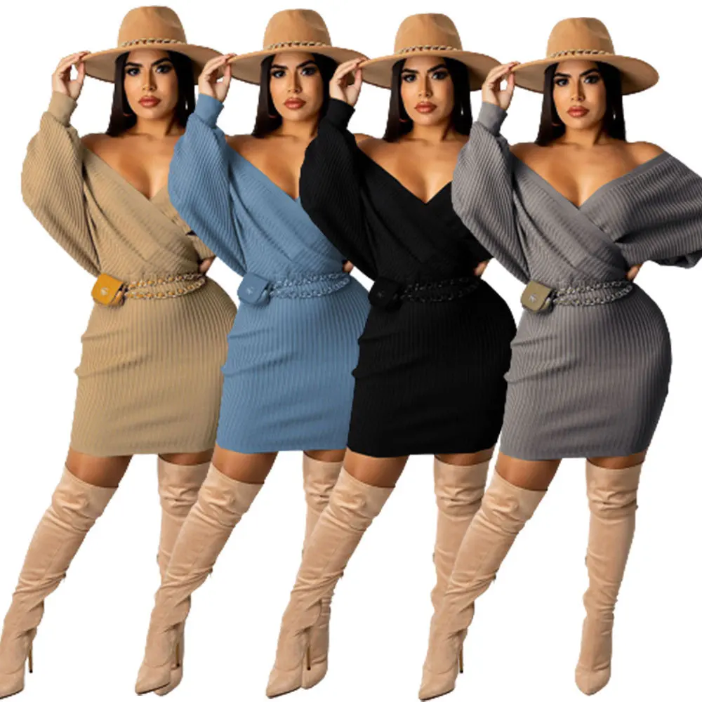 Autumn Nightclub Clothing Women's Fashion Sexy V-neck Solid Color Dress Winter Long-sleeved Slim Casual Women's Mini Skirt 
Autumn Nightclub Clothing Women's Fashion Sexy V-neck Solid Color Dress Winter Long-sleeved Slim Casual Women's Mini Skirt