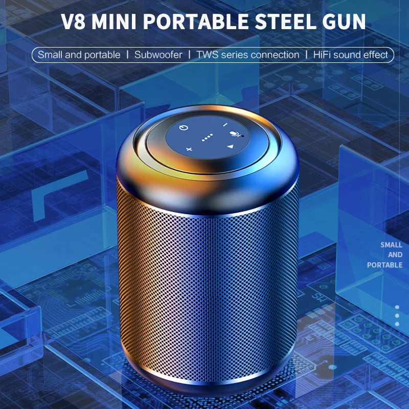 Portable mini Speaker MC-V8 Small Steel Cannon Wireless Bluetooth-compatible Speaker Outdoor Subwoofer Loudspeaker Sound Box
Portable mini Speaker MC-V8 Small Steel Cannon Wireless Bluetooth-compatible Speaker Outdoor Subwoofer Loudspeaker Sound Box