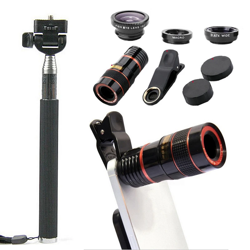 12X/8X Mobile Phone Camera Lens Telescope 10 Kit With Selfie Stick Tripod Bluetooth Outdoor Photography Clip Holder Tripod
12X/8X Mobile Phone Camera Lens Telescope 10 Kit With Selfie Stick Tripod Bluetooth Outdoor Photography Clip Holder Tripod