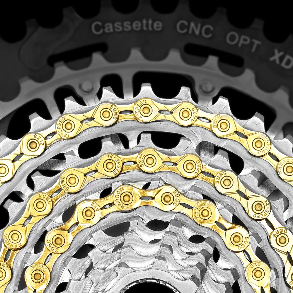 Smuc Bicycle Chain 9 10 11 12 Speed Semi-hollow Chrome-molybdenum Steel Gold Mountain Road Bike MTB Chains Part 116/126 knots 
Smuc Bicycle Chain 9 10 11 12 Speed Semi-hollow Chrome-molybdenum Steel Gold Mountain Road Bike MTB Chains Part 116/126 knots