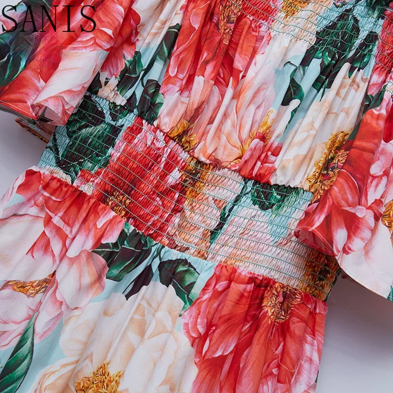 Sanis 2021 Summer Fashion Designer Cotton Dress Women Slase neck Elastic waist Rose Floral Print Holiday Elegant Dress
Sanis 2021 Summer Fashion Designer Cotton Dress Women Slase neck Elastic waist Rose Floral Print Holiday Elegant Dress