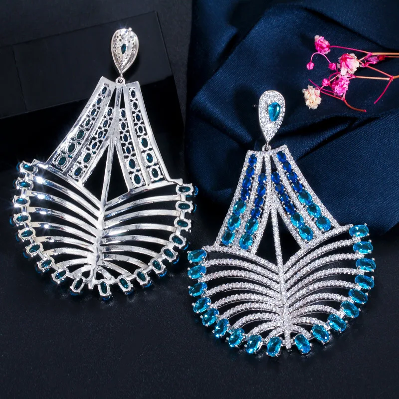 Brazilian CZ Blue Sapphire Topaz Long Big Silver Luxury Bohemia Statement Earrings Luxury Women Party Jewelry 
Brazilian CZ Blue Sapphire Topaz Long Big Silver Luxury Bohemia Statement Earrings Luxury Women Party Jewelry