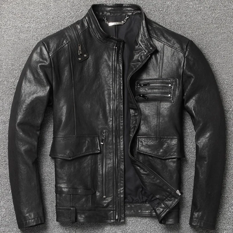 Genuine Punk Leather Motorcycle Biker Jacket Men Slim Stand Collar Bomber Jacket High Quality Sheepskin Pilot Coat Size M-4XL
Genuine Punk Leather Motorcycle Biker Jacket Men Slim Stand Collar Bomber Jacket High Quality Sheepskin Pilot Coat Size M-4XL