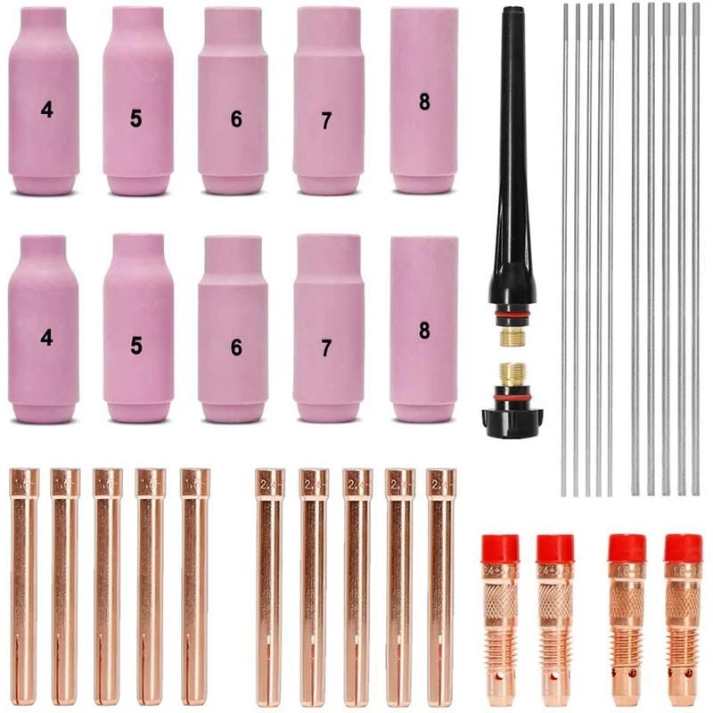 TIG Welding Accessories Set, Adapter Sleeves+ Housing+ Ceramic Nozzles+ Tungsten Electrodes for WP-26 TIG Welding Torch
TIG Welding Accessories Set, Adapter Sleeves+ Housing+ Ceramic Nozzles+ Tungsten Electrodes for WP-26 TIG Welding Torch
