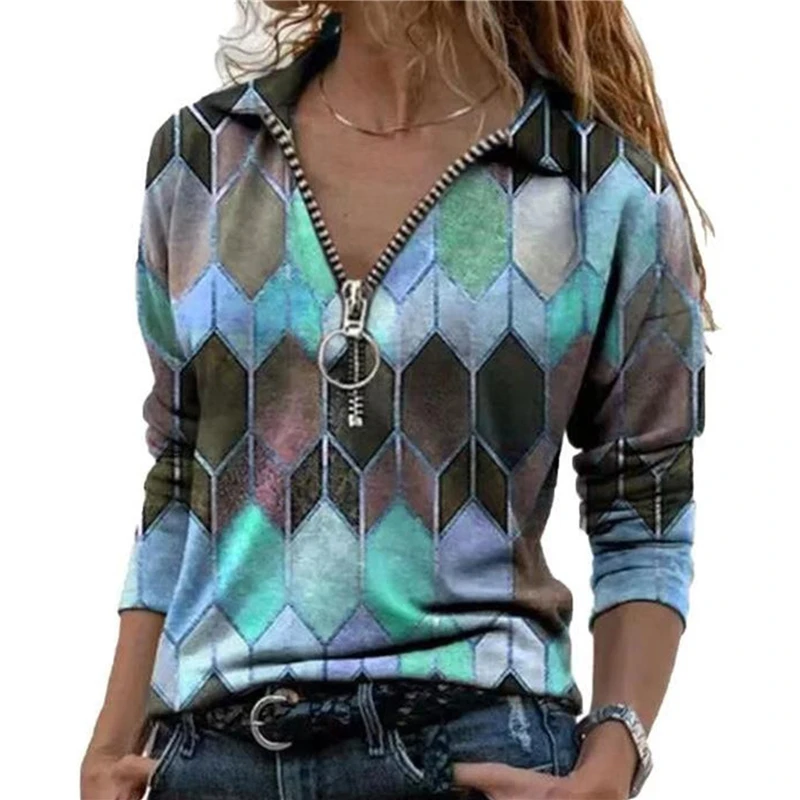 2021 New Women Shirts Casual Long Sleeve Pullover Shirt Geometric Print Zipper Front Lapel Collar Ladies Blouse
2021 New Women Shirts Casual Long Sleeve Pullover Shirt Geometric Print Zipper Front Lapel Collar Ladies Blouse