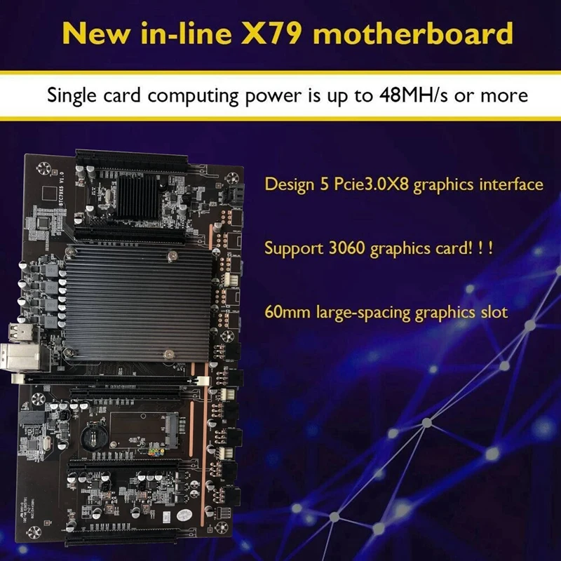 Материнская плата X79 H61 BTC для майнинга 5X PCI-E поддержка 3060 3070 3080 GPU с процессором E5