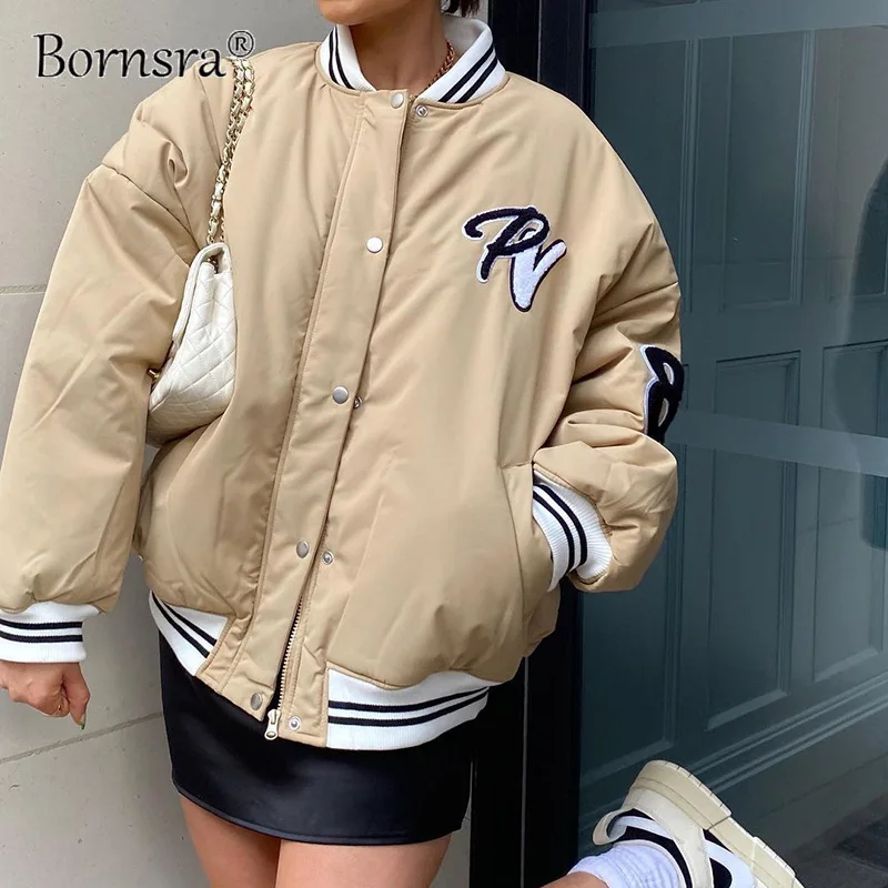 Bornsra 2021 Autumn Winter New Letter Embroidery Stand-up Collar Zipper American Baseball Uniform Jacket Female Women Jacket
Bornsra 2021 Autumn Winter New Letter Embroidery Stand-up Collar Zipper American Baseball Uniform Jacket Female Women Jacket