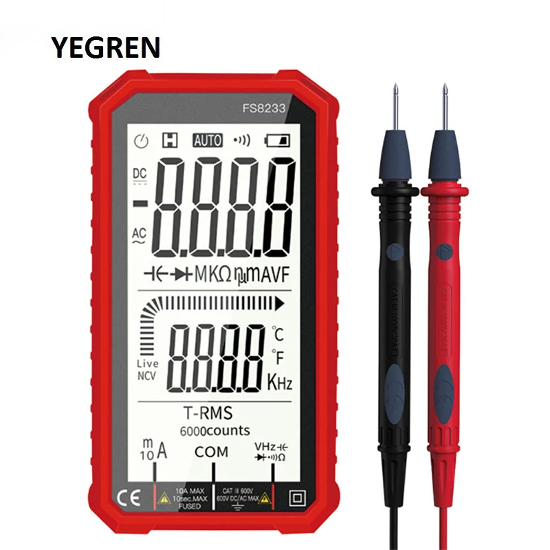 4.8" Large Screen Digital Multimeter with Backlight 6000 Counts Digital Ammeter DC/AC Voltage Current Meter Capacitance Tester
4.8" Large Screen Digital Multimeter with Backlight 6000 Counts Digital Ammeter DC/AC Voltage Current Meter Capacitance Tester