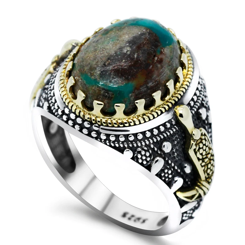 Vintage Turquoise Ring Silver 925 Gold Plated Men's Rings Natural Green Turkish Gemstone Punk Biker Party Band Jewelry Male Ring
Vintage Turquoise Ring Silver 925 Gold Plated Men's Rings Natural Green Turkish Gemstone Punk Biker Party Band Jewelry Male Ring