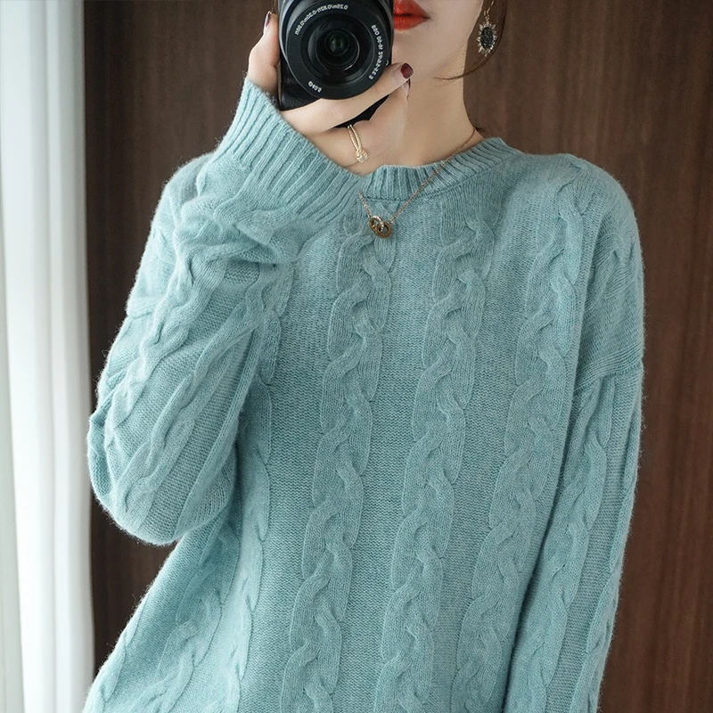 

Lafarvie Winter Wool Blends Women Sweater Pullover Femme Tops Knitted Clothing 2021 Casual Loose Thick Warm O Neck Long Sleeve