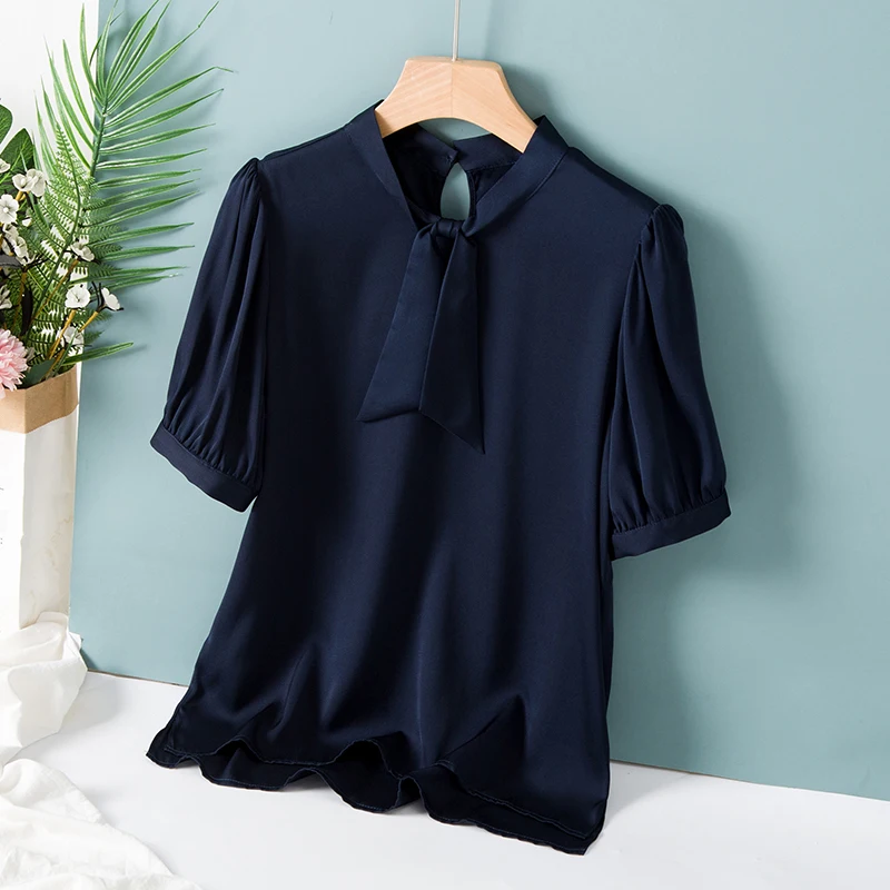 100% Natural Silk Women's Shirt Bow Collar Short Puff Sleeves Elegant Fashion Camisa Blouse Tops
100% Natural Silk Women's Shirt Bow Collar Short Puff Sleeves Elegant Fashion Camisa Blouse Tops