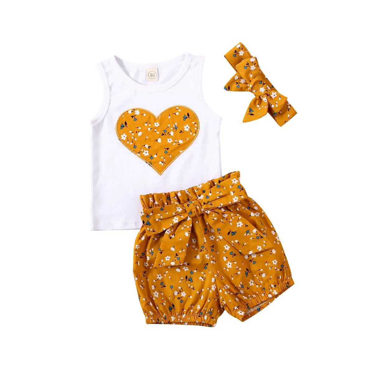 Newborn Baby Girls Summer Outfit, Heart Print Sleeveless Top+Floral Printed Shorts+Bowknot Headband
Newborn Baby Girls Summer Outfit, Heart Print Sleeveless Top+Floral Printed Shorts+Bowknot Headband