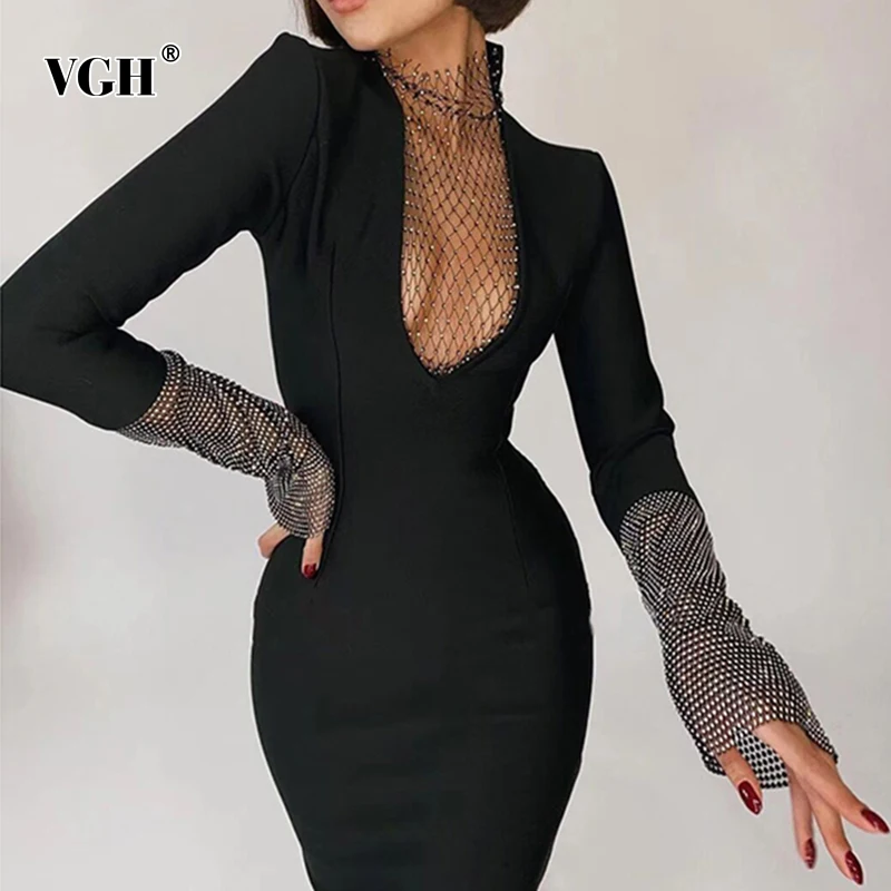 VGH Casual Hit Color Patchwork Diamonds Dress For Women Stand Collar Long Sleeve High Waist Slim Midi Dresses Females 2022 Style
VGH Casual Hit Color Patchwork Diamonds Dress For Women Stand Collar Long Sleeve High Waist Slim Midi Dresses Females 2022 Style