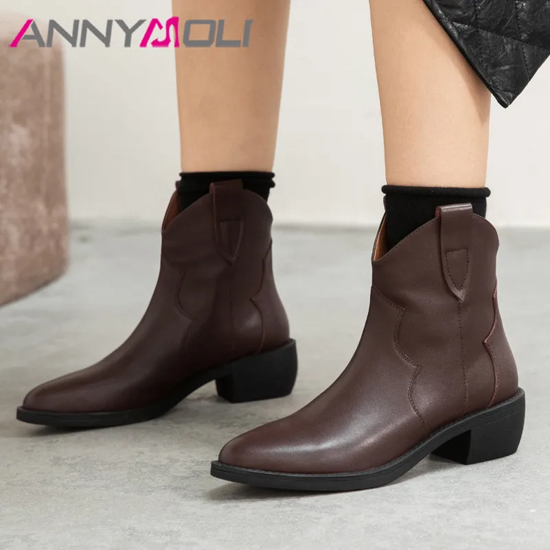 ANNYMOLI Natural Genuine Leather Mid Heel Ankle Boots Western Boots Women Shoes Thick Heels Slip On Short Boots Autumn Black 40
ANNYMOLI Natural Genuine Leather Mid Heel Ankle Boots Western Boots Women Shoes Thick Heels Slip On Short Boots Autumn Black 40