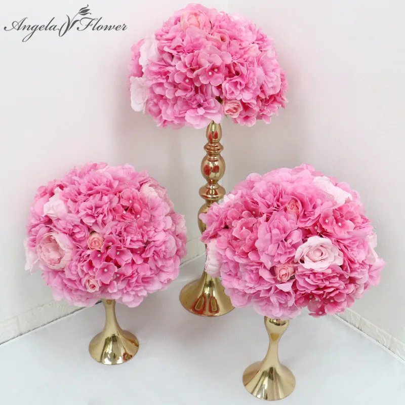 Дешевые Георгин роза искусственный цветочный шар для свадьбы центральный стол