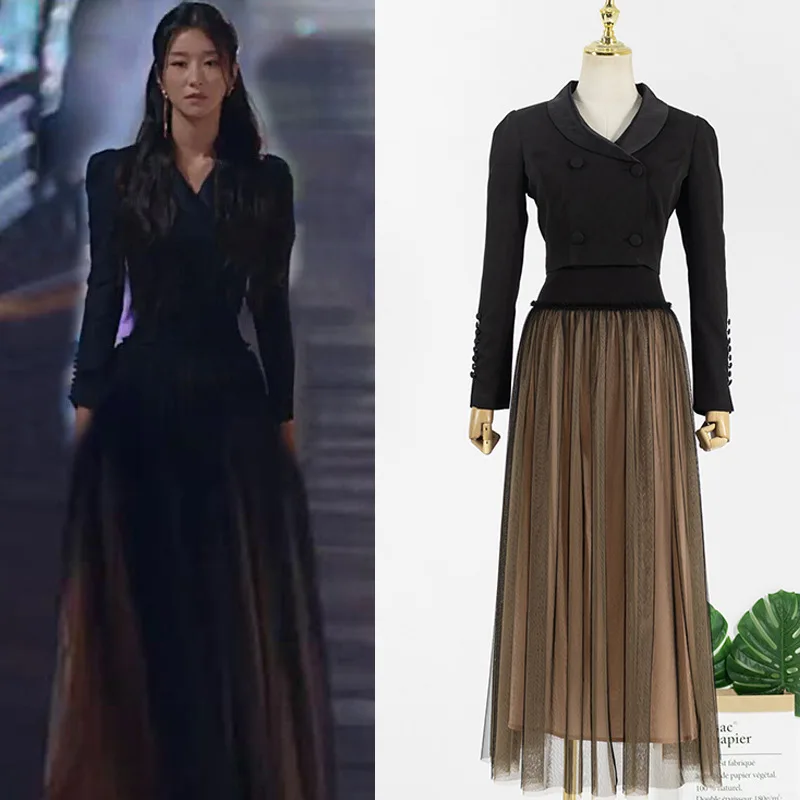 kpop Seo Yea Ji same autumn fashion black lapel slim long sleeve jacket short coat+sexy High waist mesh skirts women 2 piece set
kpop Seo Yea Ji same autumn fashion black lapel slim long sleeve jacket short coat+sexy High waist mesh skirts women 2 piece set