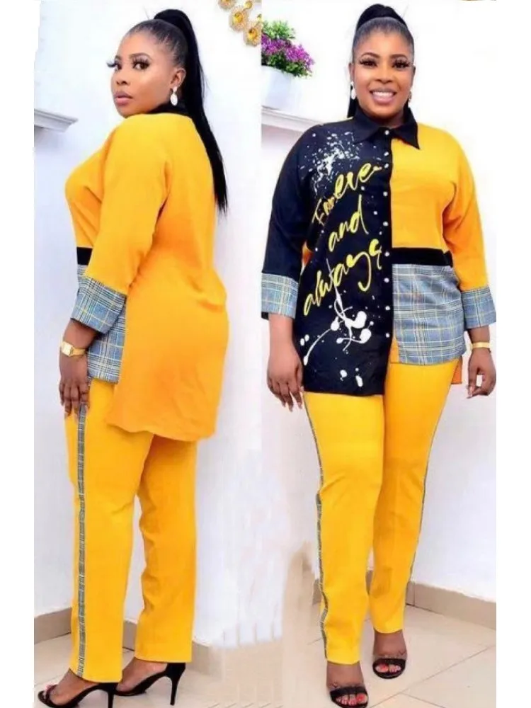 Plus Size Suit Two-Piece Fashion Casual Womens Printed Plaid Lapel Stitching Long-Sleeved+Long Pants Two-Piece Trouser Suit 2021
Plus Size Suit Two-Piece Fashion Casual Womens Printed Plaid Lapel Stitching Long-Sleeved+Long Pants Two-Piece Trouser Suit 2021