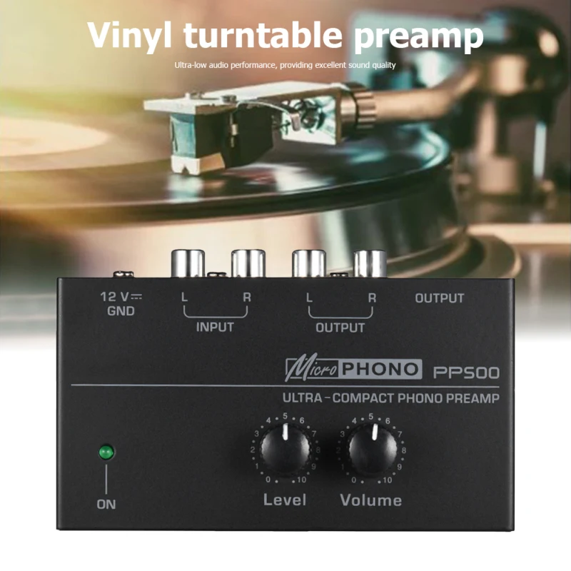 

PP500 Phono Preamp Preamplifier With Level Volume Control for LP Vinyl Turntable 2 RCA Input Output 1/4