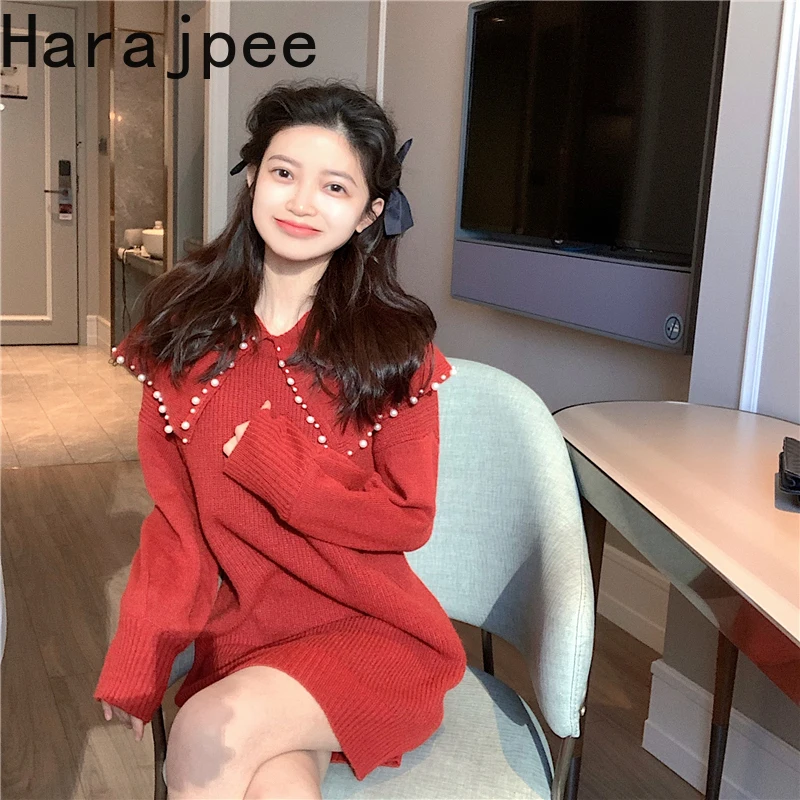 Harajpee Knitted Dress Long Sleeve Turn-down Collar Solid Commute Sweater Sweet 2021 Autumn Winter New Women Clothing Korean Ins
Harajpee Knitted Dress Long Sleeve Turn-down Collar Solid Commute Sweater Sweet 2021 Autumn Winter New Women Clothing Korean Ins