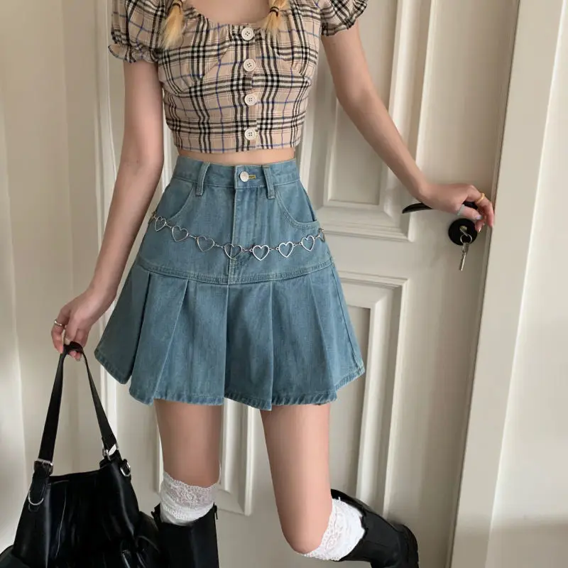 Japanese Korean Style Y2k Pleated Skirt High-Waist 2021 New Summer Casual Denim Mini Skirt Fashion Soft Girl Lolita Denim Skirts
Japanese Korean Style Y2k Pleated Skirt High-Waist 2021 New Summer Casual Denim Mini Skirt Fashion Soft Girl Lolita Denim Skirts