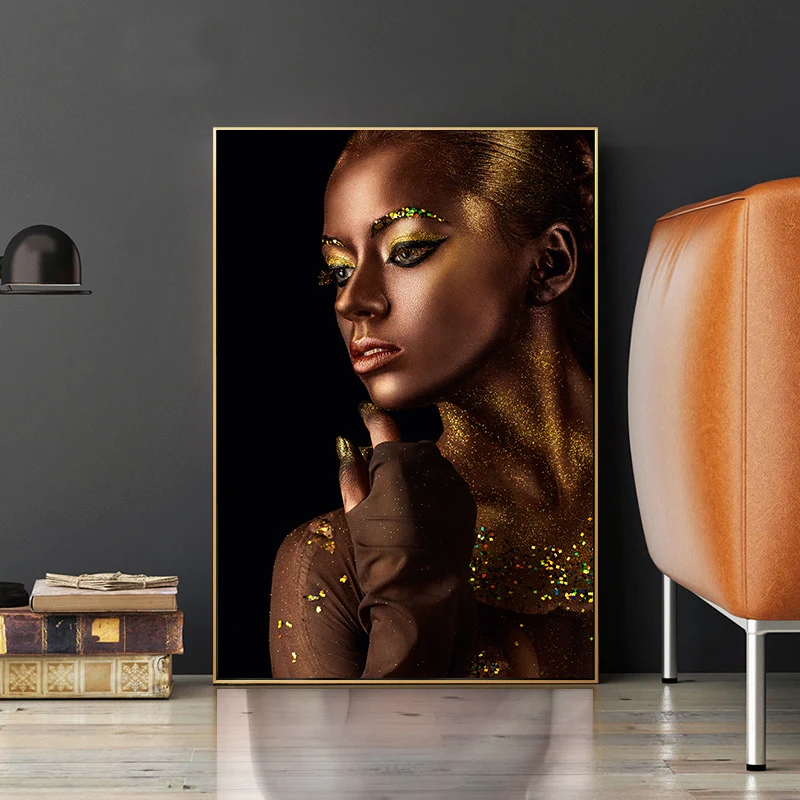 Sexy African Makeup Women Portrait Canvas Painting Black Gold Girl Scandinavian Wall Art Picture Poster Print Home Decor Cuadros
Sexy African Makeup Women Portrait Canvas Painting Black Gold Girl Scandinavian Wall Art Picture Poster Print Home Decor Cuadros