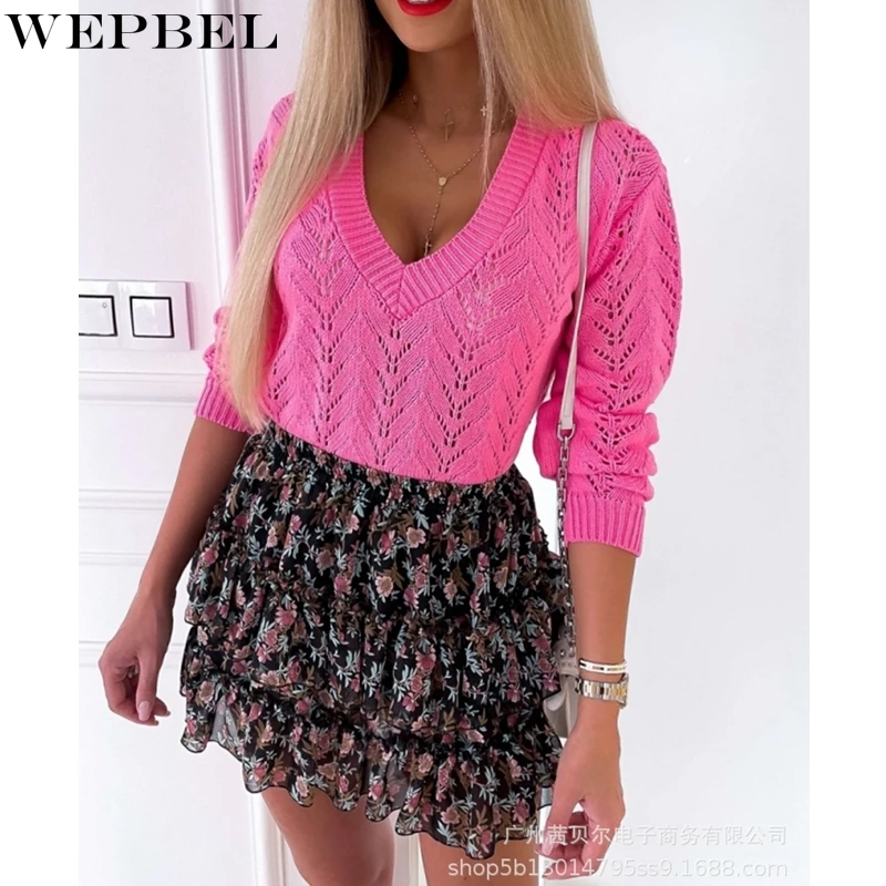 WEPBEL Sweater Women's Casual Solid Color Hollow Out Loose Sweater Autumn Fashion Long Sleeve V-neck Pullover Sweater
WEPBEL Sweater Women's Casual Solid Color Hollow Out Loose Sweater Autumn Fashion Long Sleeve V-neck Pullover Sweater