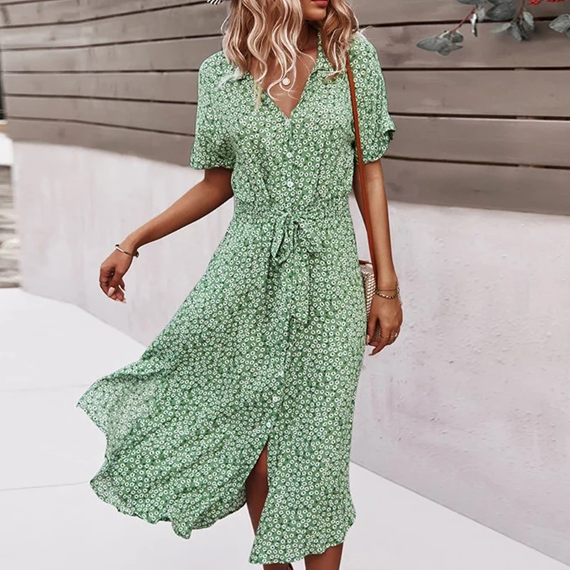 Floral Dress Women Casual Print Dress V-Neck Midi Dresses Female Short Sleeve Button Loosed Dress Summer Holiday Beach Vestidos
Floral Dress Women Casual Print Dress V-Neck Midi Dresses Female Short Sleeve Button Loosed Dress Summer Holiday Beach Vestidos