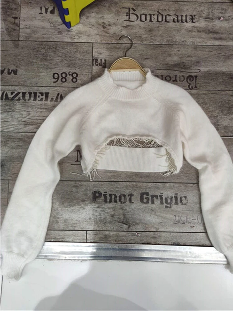 Heavy craftsmanship Irregular hem Beaded Beaded Short sweater Pullover Ladies autumn new style Sexy fashion All-match
Heavy craftsmanship Irregular hem Beaded Beaded Short sweater Pullover Ladies autumn new style Sexy fashion All-match