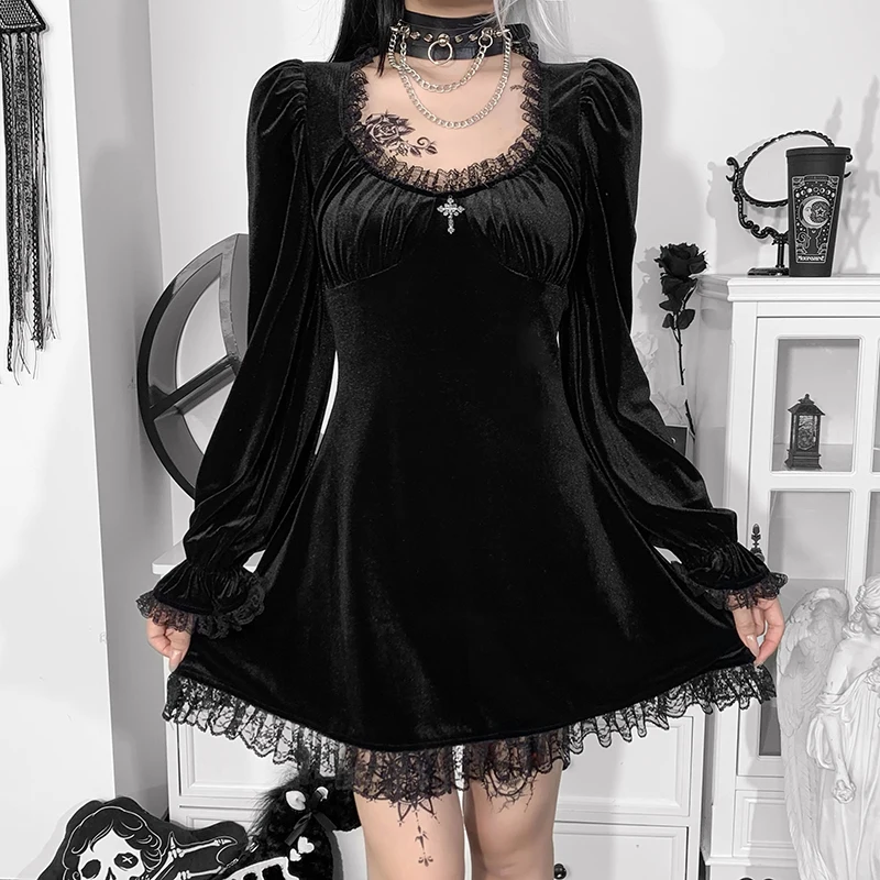 Gothic Dark Academic Alternative Lace Cross Velvet Short Women Dresssexy Streetwear Women Y2k Dress Black Spring Autumn Clothes
Gothic Dark Academic Alternative Lace Cross Velvet Short Women Dresssexy Streetwear Women Y2k Dress Black Spring Autumn Clothes