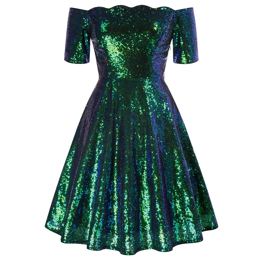 Belle Poque Vintage 1950s Sequin Dress Short Off Shoulder Defined Waist A-Line Dress Party Night Sexy Glitter Dresses A30
Belle Poque Vintage 1950s Sequin Dress Short Off Shoulder Defined Waist A-Line Dress Party Night Sexy Glitter Dresses A30