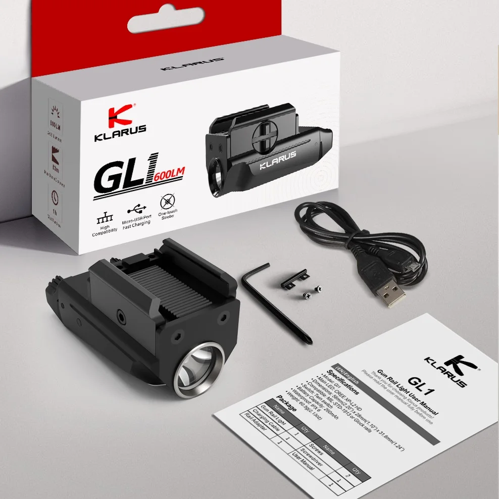 Микро-пистолетный светильник klarus GL1 перезаряжаемый фонарик CREE XP-L2 HD 600LM с батареей