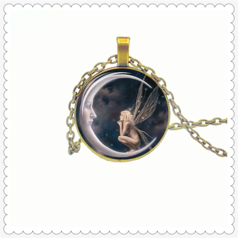 Moon angel pattern jewelry pendant necklace round pendant classic fashion men and women necklace
Moon angel pattern jewelry pendant necklace round pendant classic fashion men and women necklace