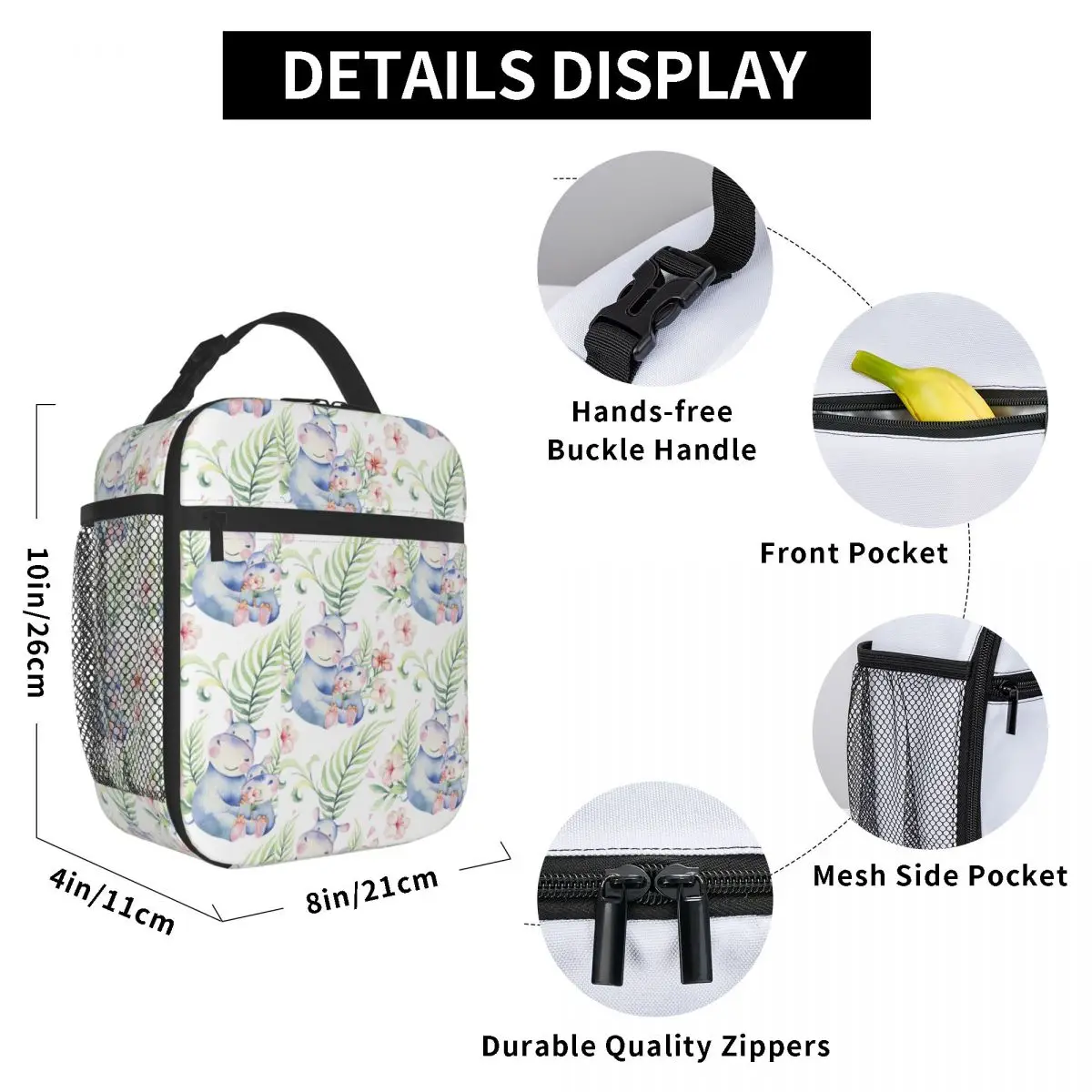 Watercolor Hippopotamus Lunch Bag for Women Men Large Insulated Lunch Box with Water Bottle Holder and Pockets
Watercolor Hippopotamus Lunch Bag for Women Men Large Insulated Lunch Box with Water Bottle Holder and Pockets