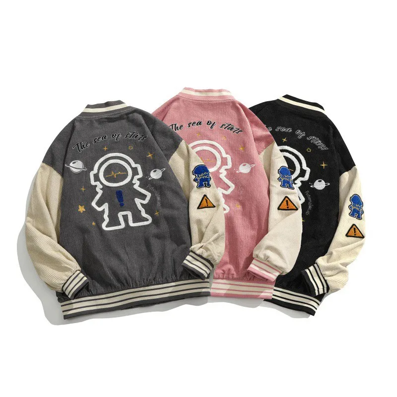 Street Corduroy Baseball Jacket Men Women Astronaut Embroid 2021 Autumn Patchwork Bomber Jacket Men's Letter Varsity Coat Unisex 
Street Corduroy Baseball Jacket Men Women Astronaut Embroid 2021 Autumn Patchwork Bomber Jacket Men's Letter Varsity Coat Unisex