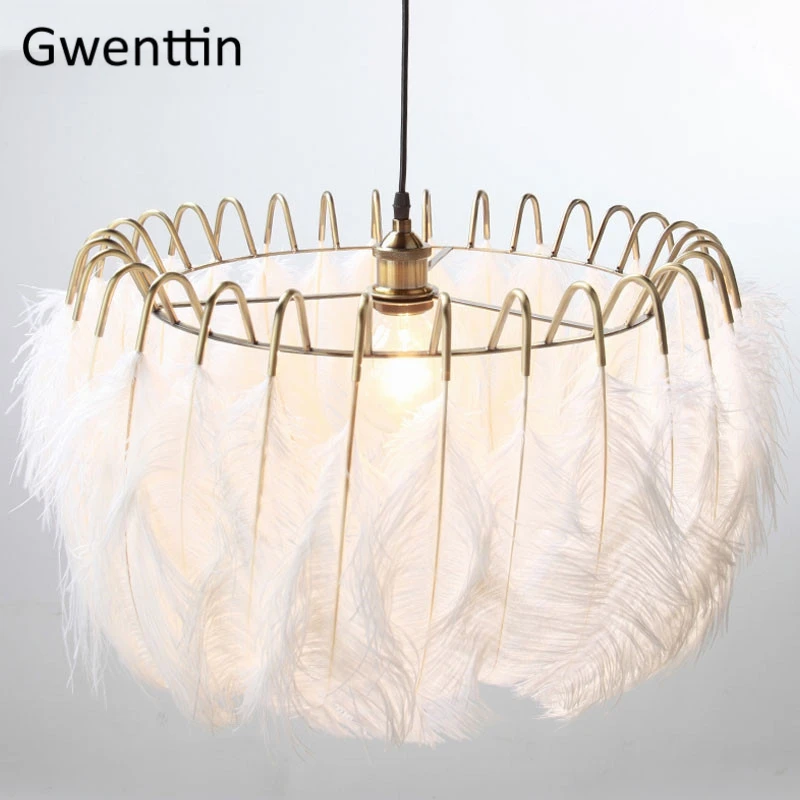 

INS Nordic Feather Pendant Light Modern Gold Hanging Lamp Suspension Luminaire Living Room Bedroom Home Decor Lighting Fixtures
