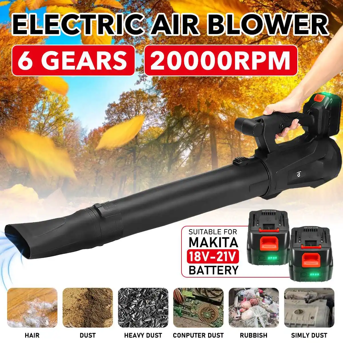 2000W 20000r Electric Air Blower High Pressure 6 Speeds Wireless Garden Leaf Blower PC Dust Collector Cleaner For Makita Battery
2000W 20000r Electric Air Blower High Pressure 6 Speeds Wireless Garden Leaf Blower PC Dust Collector Cleaner For Makita Battery