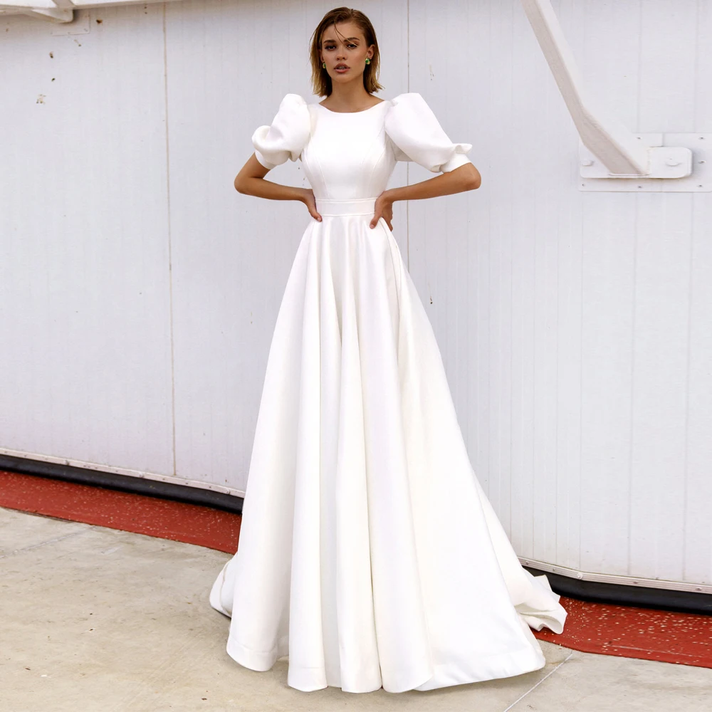 Vestidos Elegant Wedding Dresses Jersey Pleat Bateau Half Sleeve Zipper A-Line Sweep Train Bridal Gowns
Vestidos Elegant Wedding Dresses Jersey Pleat Bateau Half Sleeve Zipper A-Line Sweep Train Bridal Gowns