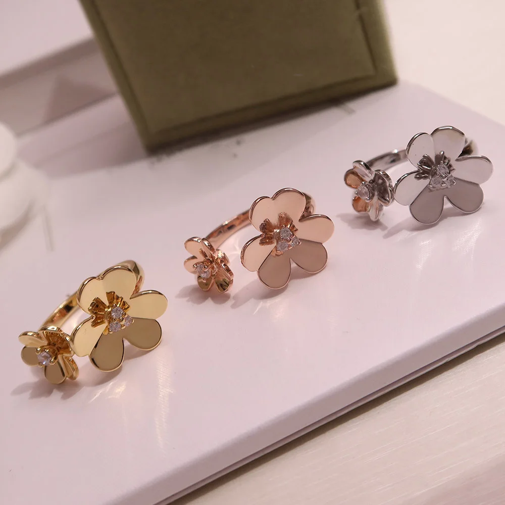 

Fashion Personality Trend Gold Flower Ring Lucky Clover Ladies' Party Like A Breath Of Fresh Air Gift Free Freight Love 2021