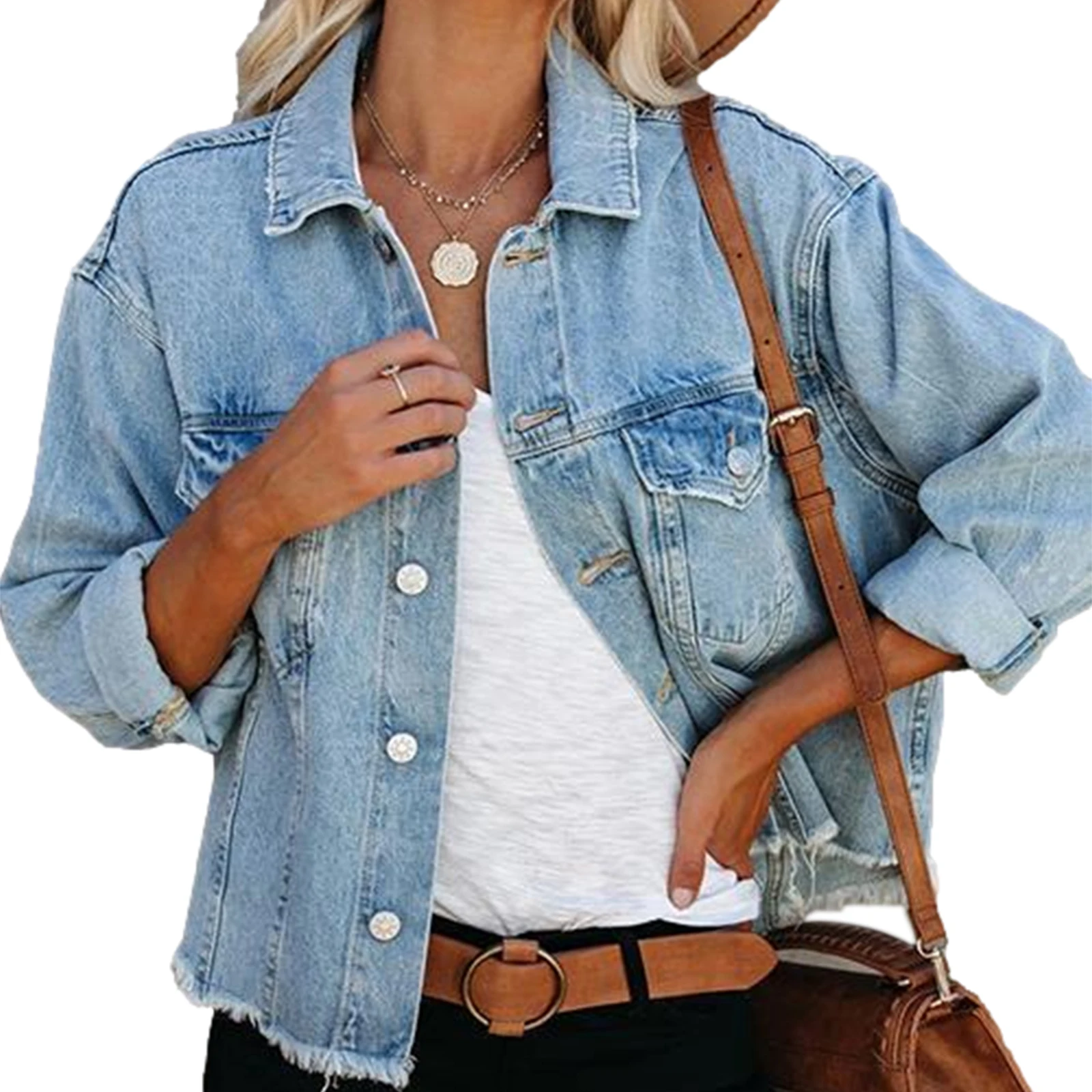 Women's Cropped Washed Denim Jacket Fringed Short Coats Autumn Holes Vintage Casual Loose Streetwear Boyfriend Jean Jacket
Women's Cropped Washed Denim Jacket Fringed Short Coats Autumn Holes Vintage Casual Loose Streetwear Boyfriend Jean Jacket
